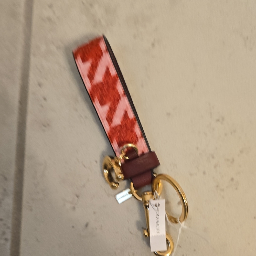 NWT Coach Pink Red and Gold Keychain Key Holder